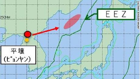 A map shared by the Japan Defense Ministry shows the flight path of the projectile.