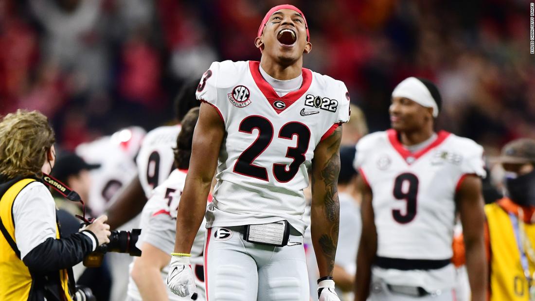 Georgia defensive back Tykee Smith celebrates after the final whistle.