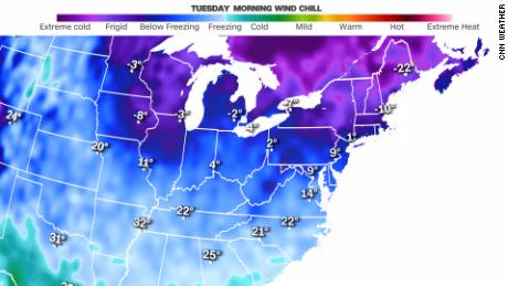 The &quot;feels like&quot; temperature was minus 10 in Boston just before 9 a.m. ET Tuesday. 