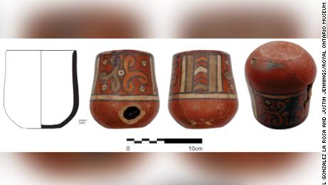 This Chakipampa-style cup from the Quilcapampa site may have been used to drink beer. It was shattered during the final feast.