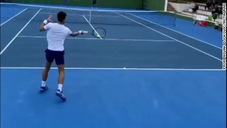 Djokovic sighs while training in Spain in a photo taken from a video posted on his Instagram page.
