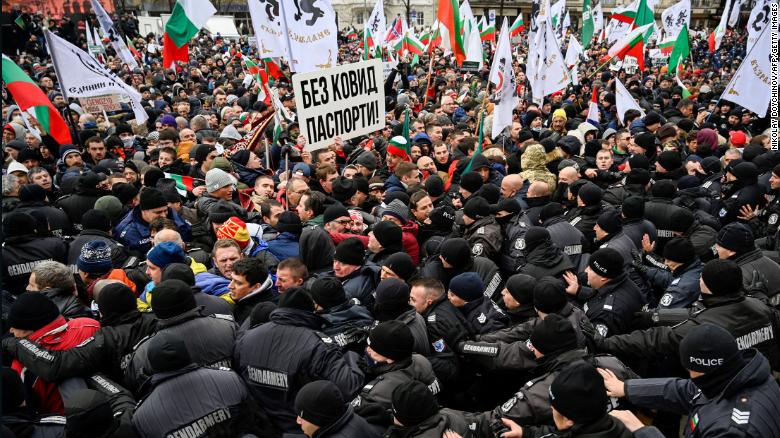 Anti-vaccine protesters try to storm Bulgaria’s parliament