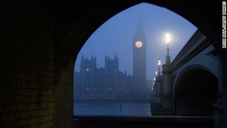 LONDON, UNITED KINGDOM - JANUARY 23:  The Houses of Parliament and the Elizabeth Tower, commonly known as Big Ben, are seen through the fog on January 23, 2017 in London, United Kingdom.  Around 100 flights from airports around London have been cancelled due to the thick freezing fog covering the south of England.  (Photo by Leon Neal/Getty Images)