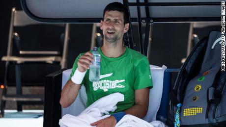 Djokovic takes part in a practice session ahead of the Australian Open.