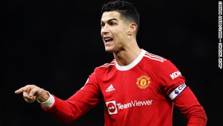 Ronaldo responds during the English Premier League match between Manchester United and Wolverhampton Wanderers. 