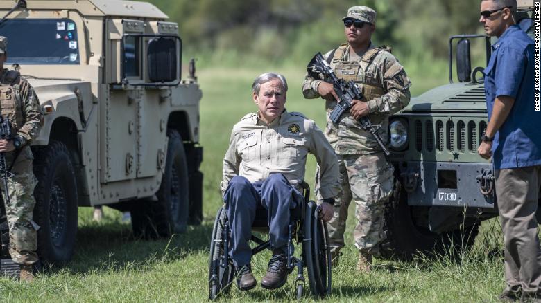 Republican Texas Gov. Greg Abbott arrives for a news conference in Mission, Texas, on October 6, 2021. Abbott, who&#39;s up for reelection, has hammered the Biden administration over the arrival of thousands of migrants at the border. 
