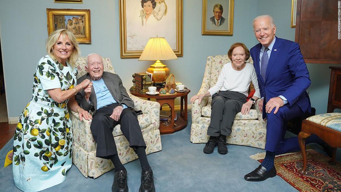 The Bidens &lt;a href=&quot;https://www.cnn.com/2021/04/29/politics/bidens-carters-visit-georgia/index.html&quot; target=&quot;_blank&quot;&gt;meet with former President Jimmy Carter and former first lady Rosalynn Carter&lt;/a&gt; at the Carters&#39; home in Plains, Georgia, on April 29. &lt;br /&gt;&lt;br /&gt;The photo grabbed people&#39;s attention on social media because of what appeared to be a significant size difference between the two couples. While many experts theorized that it was the result of a wide-angle lens, Adam Schultz, the chief official White House photographer, declined to explain &lt;a href=&quot;https://www.nytimes.com/2021/05/05/us/politics/biden-carters-photo.html&quot; target=&quot;_blank&quot;&gt;when reached by The New York Times.&lt;/a&gt; 