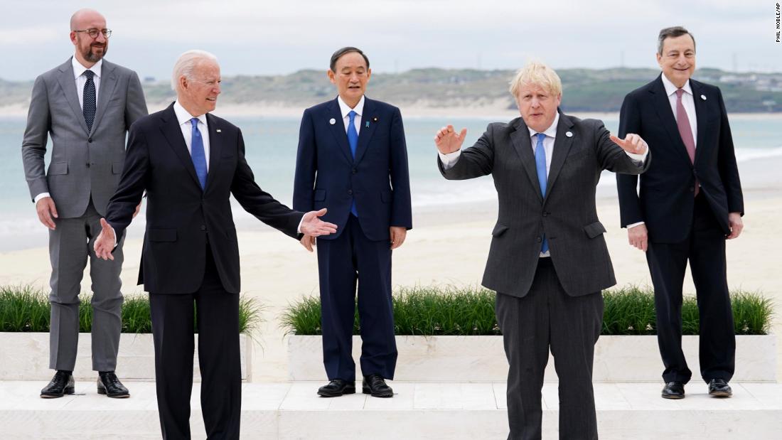 Biden and other world leaders pose for a group photo at the G7 summit in Cornwall, England, on June 11. From left are European Council President Charles Michel, Biden, Japanese Prime Minister Yoshihide Suga, British Prime Minister Boris Johnson and Italian Prime Minister Mario Draghi.&lt;br /&gt;&lt;br /&gt;The &quot;family photo,&quot; when leaders all get together in one place, is &quot;often an occasion where more candid moments occur,&quot; Reuters photographer Phil Noble said. &quot;It&#39;s a great chance to observe all the body language and interactions between the leaders.&quot;&lt;br /&gt;&lt;br /&gt;The summit kicked off Biden&#39;s &lt;a href=&quot;https://www.cnn.com/2021/06/10/politics/gallery/biden-international-trip/index.html&quot; target=&quot;_blank&quot;&gt;first trip abroad as president.&lt;/a&gt; He also traveled to Belgium for a NATO summit and a US-European Union summit, and he later went to Switzerland for a meeting with Russian President Vladimir Putin. 