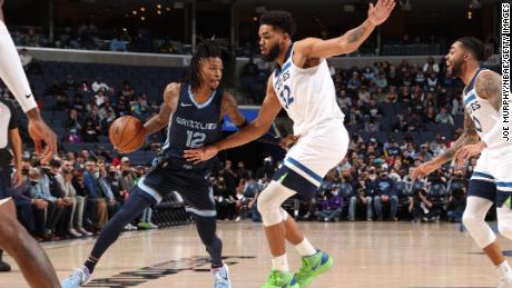 Ja Morant dribbles during the game against the Timberwolves.