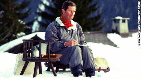 Prince Charles painting with watercolors In Klosters, Switzerland