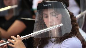  The Bradley-Bourbonnais Community High School band performs at the school&#39;s graduation ceremony on May 21, 2021 in Bradley, Illinois.