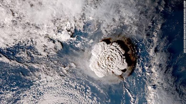 Satellite images from JMA show the volcano eruption in Tonga on January 15.