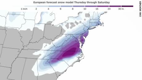 One computer forecast model shows abundant snow while the other shows a much weaker storm system Thursday through Saturday.
