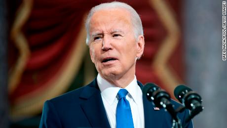 President Biden gives remarks in Statuary Hall of the US Capitol on January 6, 2022, in Washington, DC, one year after supporters of President Donald Trump attacked the building in an attempt to disrupt a congressional vote to confirm the electoral college win for Biden.