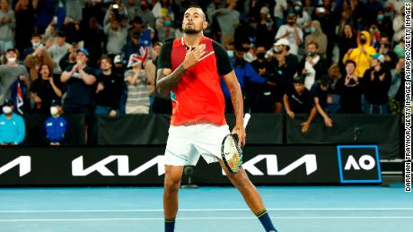 Nick Kyrgios performed Cristiano Ronaldo&#39;s &#39;Siu&#39; celebration after his first round win.