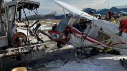Small plane crashes into fuel tanker before takeoff