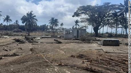 An area of Nukuʻalofa is pictured under a layer of volcanic ash on Wednesday. 