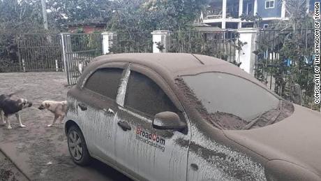 A car, covered in volcanic ash, is seen in Tonga on Wednesday.