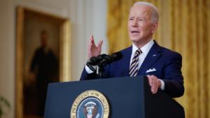 President Joe Biden makes an opening statement during a news conference in the East Room of the White House on January 19, 2022 in Washington, DC. 