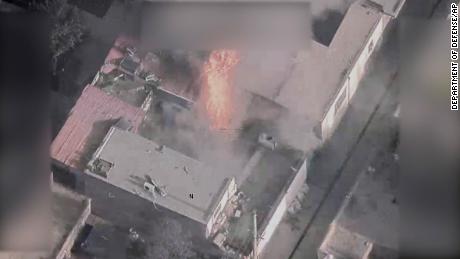 This image from video, released by the Department of Defense, from video footage, shows a fire in the aftermath of a drone strike in Kabul, Afghanistan on Aug. 29, 2021, that killed 10 civilians. It marks the first public release of video footage of the Aug. 29 strike, which the Pentagon initially defended but later called a tragic mistake. Of the 10 people killed in the attack, seven were children. (Department of Defense via AP)