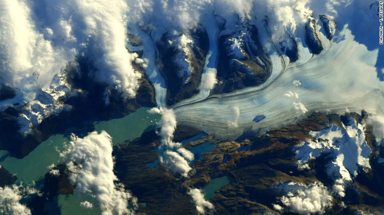 Pesquet says that the impacts of climate change are increasingly visible from space. He took this image of the Upsala Glacier, in Patagonia, South America, from the ISS last year. 