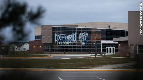 An exterior view of Oxford High School on December 7, 2021, in Oxford, Michigan.