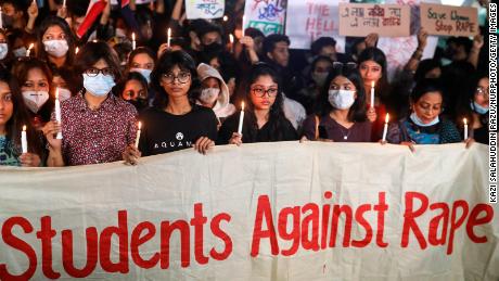 Protesters take part in a candlelight vigil as they demand justice for a recent rape survivor in Dhaka, Bangladesh on 9 January, 2021. (Photo by Kazi Salahuddin Razu/NurPhoto via Getty Images)