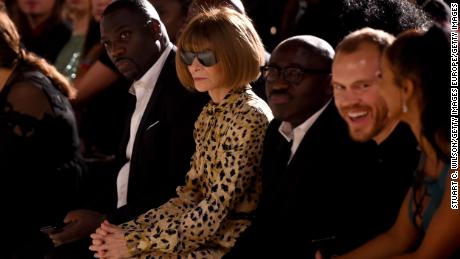 LONDON, ENGLAND - SEPTEMBER 14: Anna Wintour and Edward Enninful watch from the front row during the Fashion For Relief catwalk show London 2019 at The British Museum on September 14, 2019 in London, England. (Photo by Stuart C. Wilson/Getty Images)