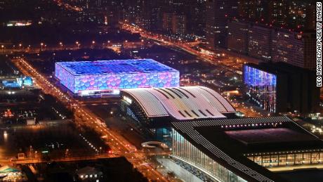 The National Aquatics Centre, known as the Ice Cube, will host curling competitions at the 2022 Winter Olympics.