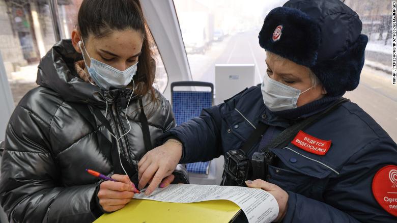 Masks are required on public transportation in Russia. 