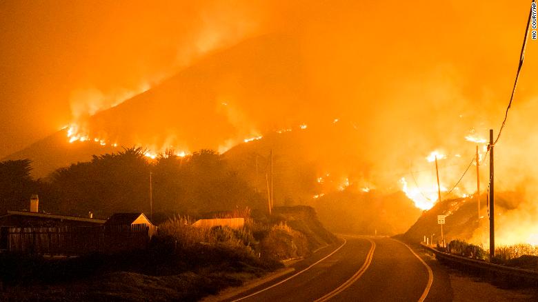 The Colorado Fire burns along Highway 1 near Big Sur, California, on January 22.