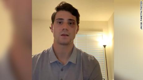 East Coast Hockey League player Jacob Panetta posted an apology video on social media after he was accused of making a racial gesture at another player.