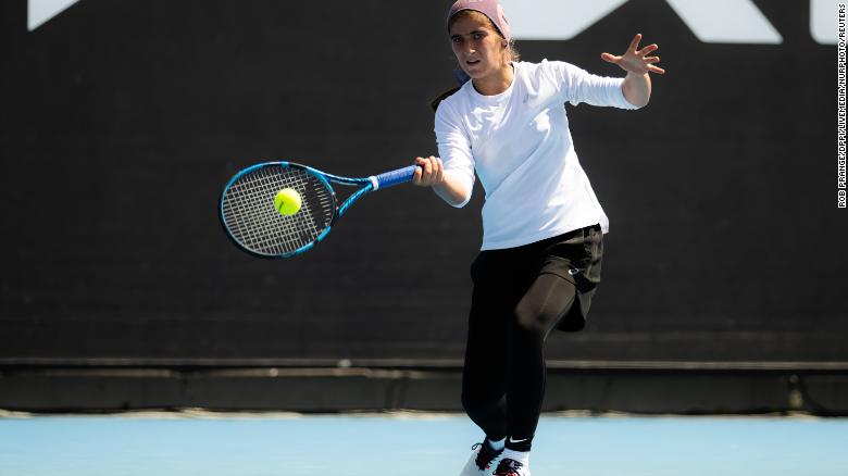 Safi in action during the first round on January 23, 2022 at Melbourne Park.