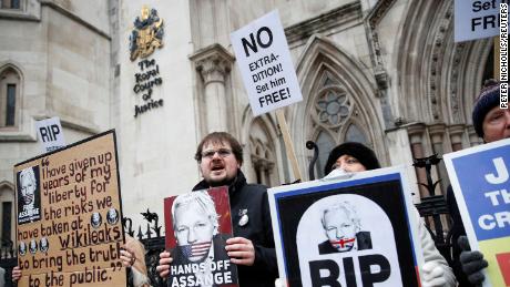Supporters of WikiLeaks founder Julian Assange protest on Monday. 