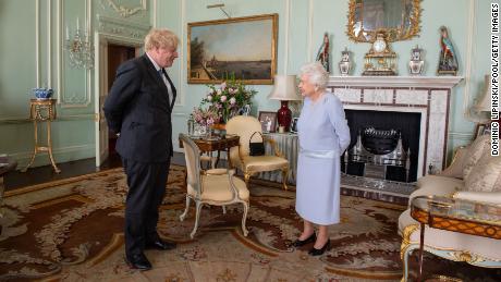 The Queen meets Boris Johnson at Buckingham Palace in June 2021. 