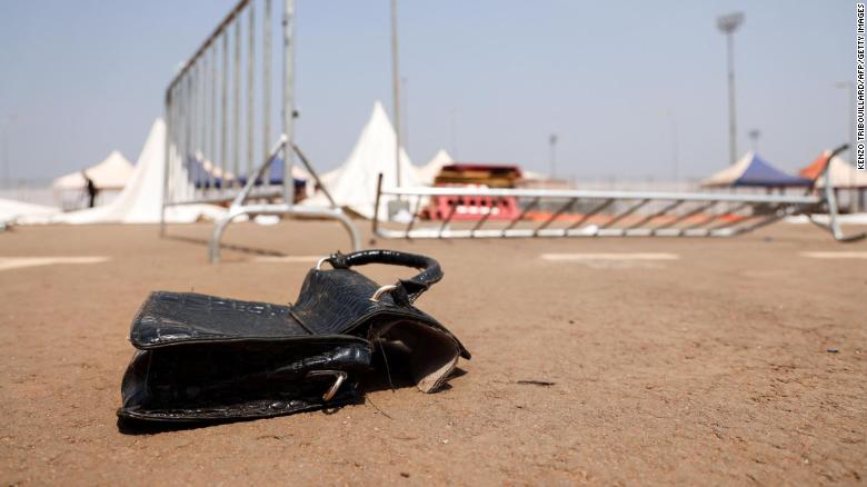 A purse is seen on the ground in the aftermath of Monday&#39;s crush. 