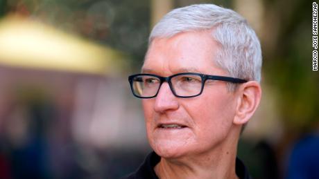 Apple CEO Tim Cook during a visit to an Apple Store at The Grove Friday, Nov. 19, 2021, in Los Angeles. 
