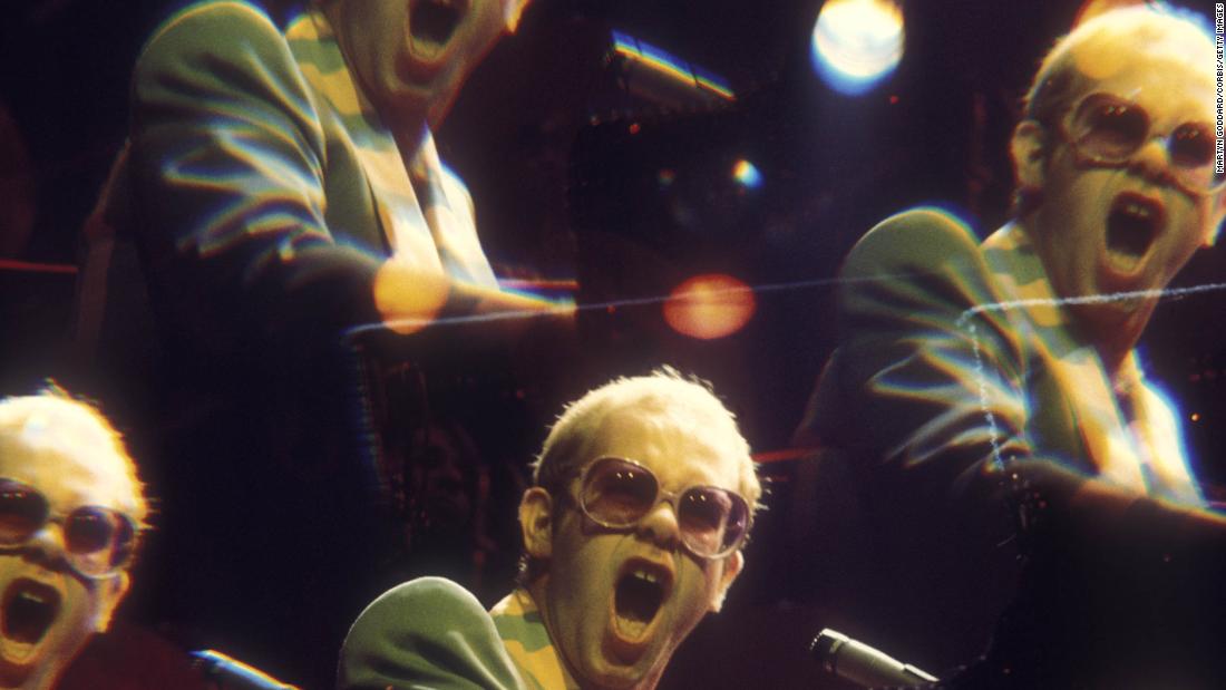 John performs at Earl&#39;s Court, a popular arena in London, in the late 1970s.