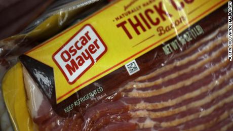 A package of Oscar Meyer bacon is displayed on a grocery store shelf on February 22, 2019 in San Rafael, California. 