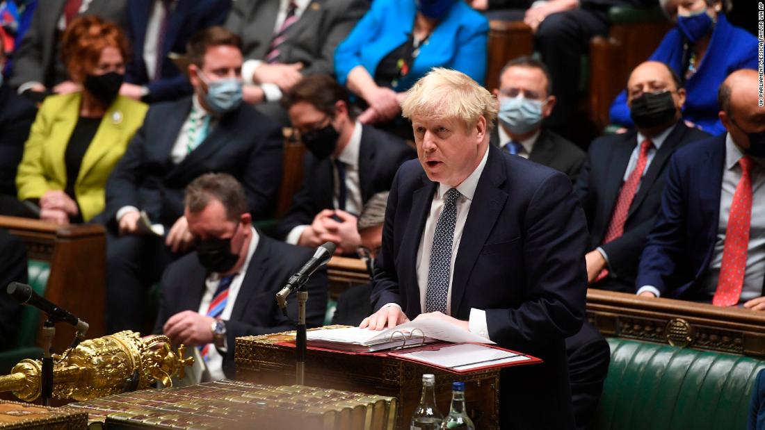 Johnson speaks in the House of Commons in January 2022. He&lt;a href=&quot;https://www.cnn.com/2022/01/12/uk/boris-johnson-pmqs-downing-street-party-intl-gbr/index.html&quot; target=&quot;_blank&quot;&gt; apologized&lt;/a&gt; for attending a May 2020 garden party that took place while the UK was in a hard lockdown to combat the spread of Covid-19. Johnson told lawmakers he believed the gathering to be a work event but that, with hindsight, he should have sent attendees back inside.
