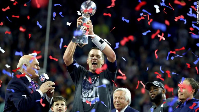 Brady celebrates after the Patriots defeated the Atlanta Falcons at Super Bowl 51 on February 5, 2017.