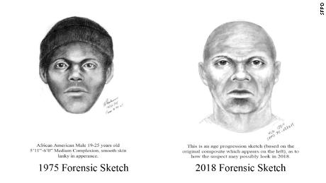 &quot;The Doodler,&quot; a suspected serial killer who targeted gay men in San Francisco in the 1970s, is seen in composite sketches from 1975 and one from a few years ago, showing age progression.