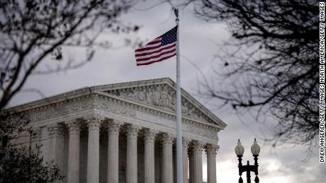 WASHINGTON, DC - JANUARY 18: A view of the U.S. Supreme Court on January 18, 2022 in Washington, DC.  On Tuesday the Supreme Court is hearing a case on whether the city of Boston may stop a Christian flag from flying over City Hall. (Photo by Drew Angerer/Getty Images)