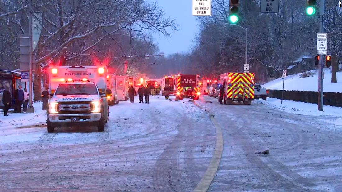 Snow-covered bridge in Pittsburgh collapses