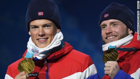 Norway&#39;s Johannes Høsflot Klæbo and Martin Johnsrud Sundby win gold at the cross country men&#39;s free team sprint during the PyeongChang 2018 Games.