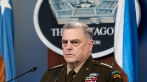 Joint Chiefs Chairman Gen. Mark Milley listens during a media briefing at the Pentagon, Friday, Jan. 28, 2022, in Washington. 