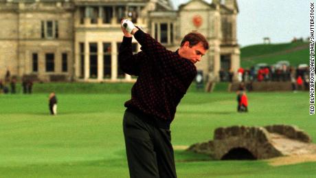 Prince Andrew swings during a round at St Andrews. 