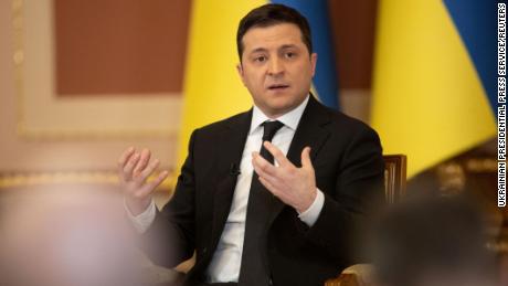 Ukraine&#39;s President Volodymyr Zelensky speaks during a news conference for the foreign media in Kyiv on Friday.
