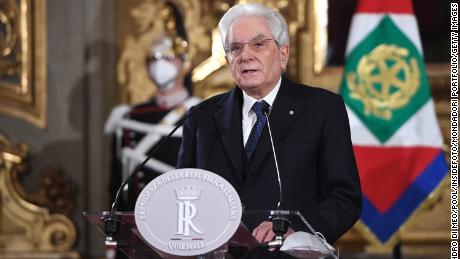 Sergio Mattarella attends a press conference after a meeting for the formation of the new government on February 2, 2021. 