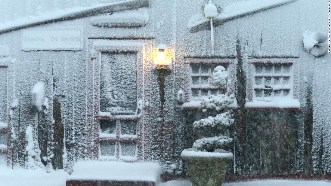 The entrance to Jim&#39;s Clam Shack is covered in snow in Falmouth, Massachusetts. 